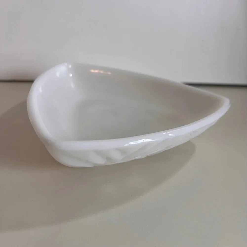 White vintage milk‎ glass Triangular Bowl tray
